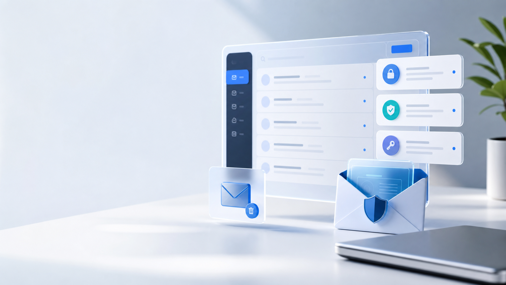 Secure temporary email inbox interface with disposable mail cards